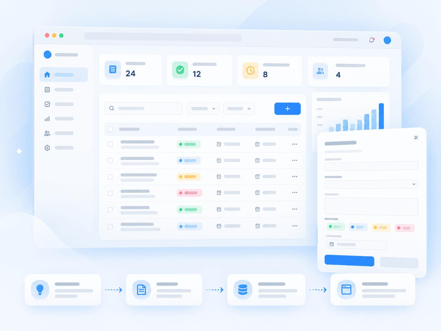 Vista de una aplicación web con panel de datos y acciones.